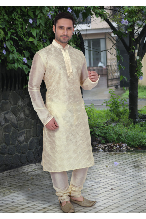 Gold Color Dupion And Art Silk Fabric Kurta Set